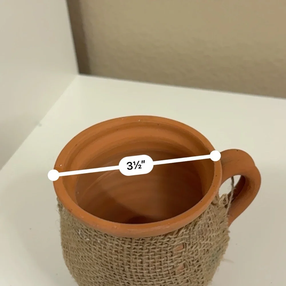 Handmade Algerian Clay Mug Rustic Burlap Wrapped Cup